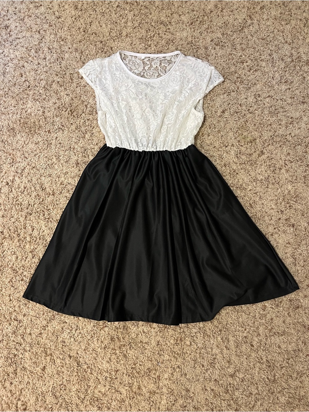 Amazon Girls Lace Bodice Black Skirt Dress - White and Black